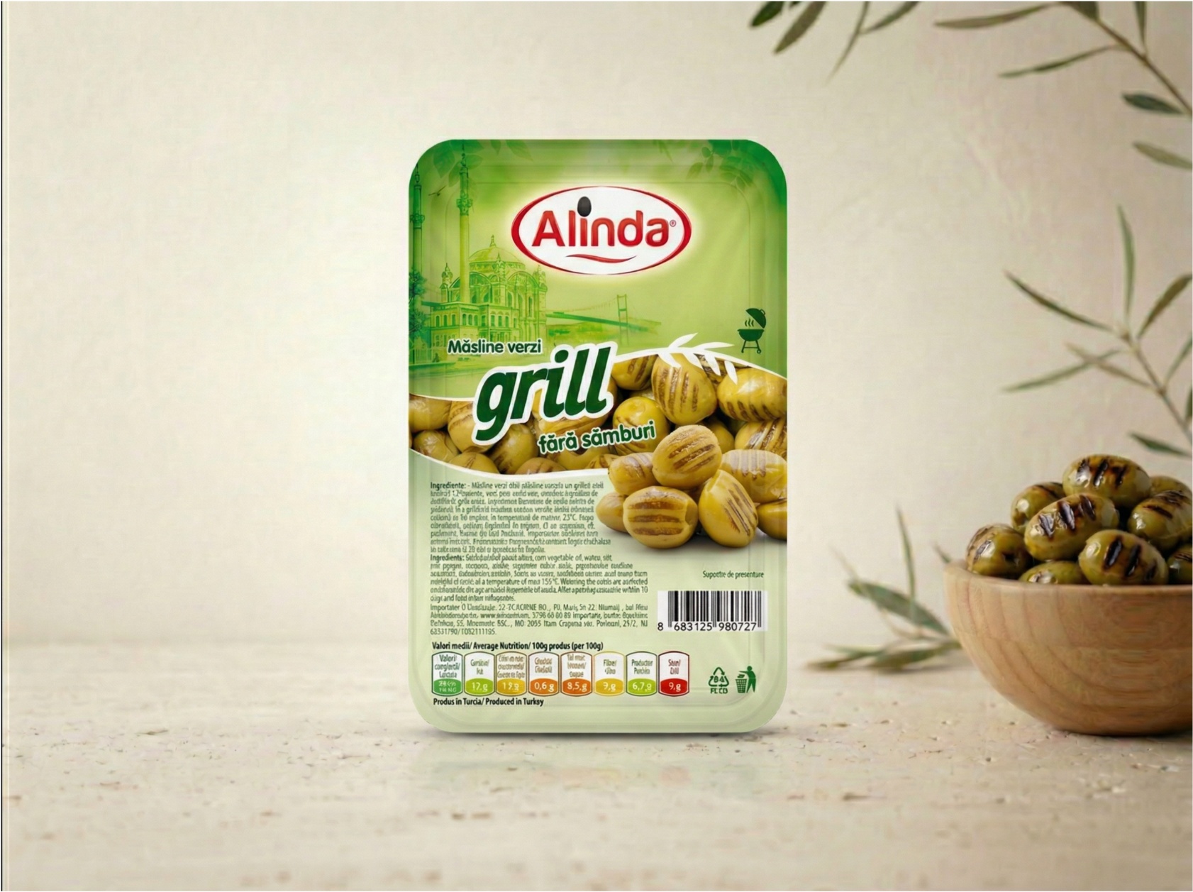 Măsline Verzi Fără Sâmburi Grill Alinda – Vidate 150 g