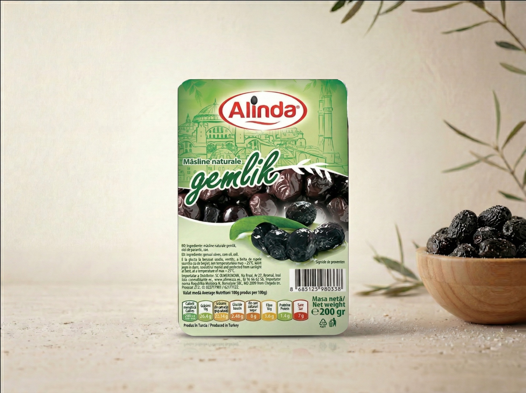 Măsline Soiul Gemlik Naturale Alinda – Vidate 200 g