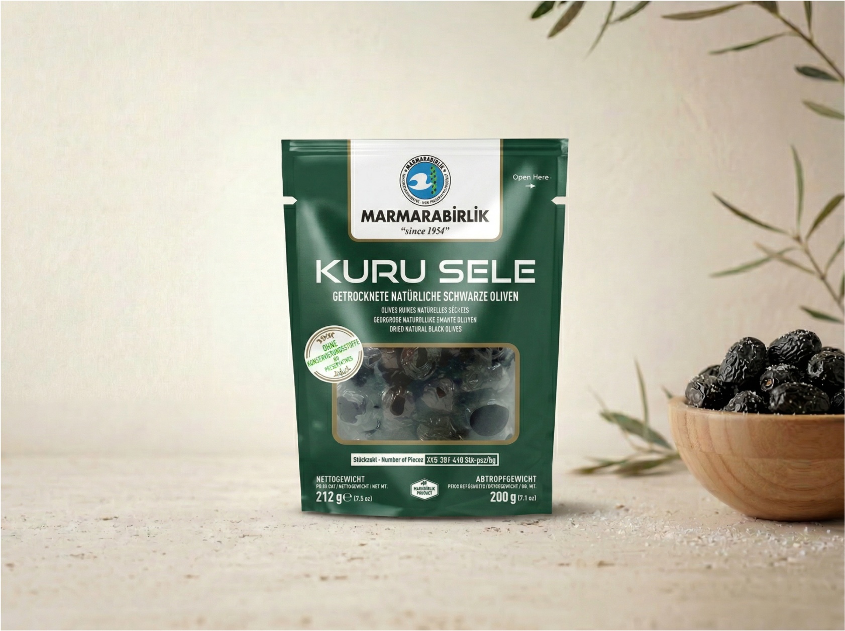 Măsline Negre Uscate Kuru Sele Marmarabirlik – Pungă Verde 212g