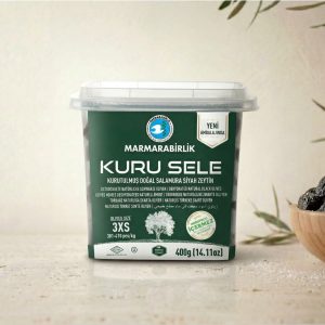 Măsline Negre Uscate Kuru Sele Marmarabirlik – Recipient Verde 400g (3XS)
