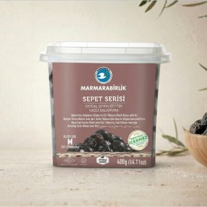 Măsline Negre Naturale cu Ulei Marmarabirlik Sepet Serisi – Recipient 400g (M)