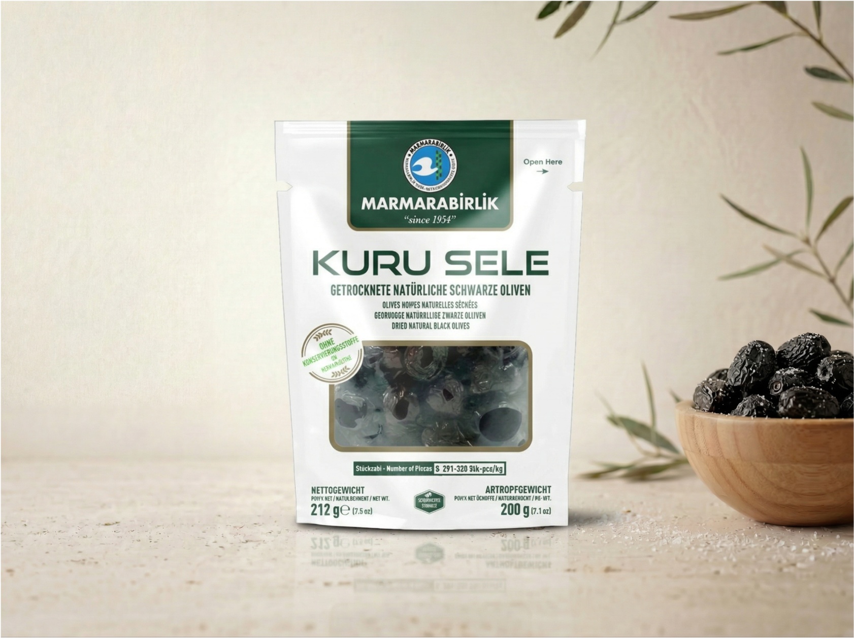 Măsline Negre Uscate Kuru Sele Marmarabirlik – Pungă Albă 212g (S)