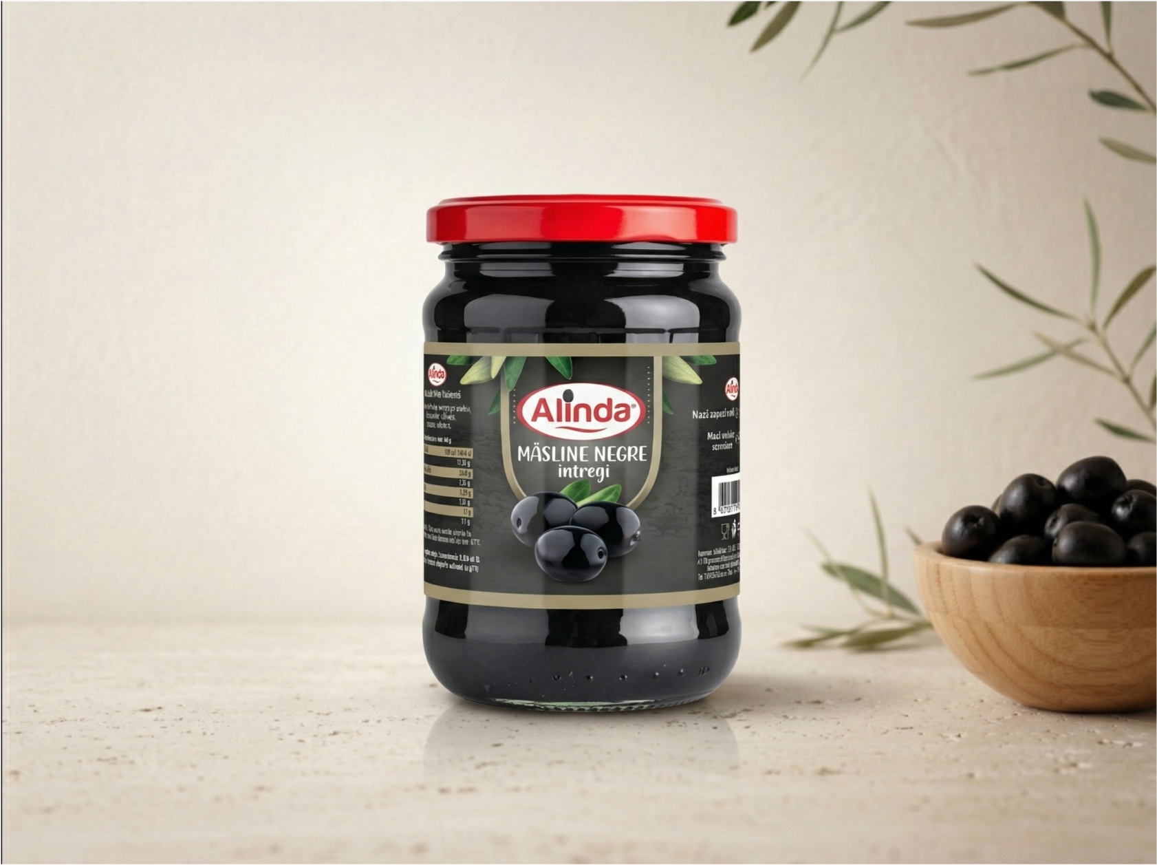Măsline Negre Întregi Alinda – Borcan 400 g