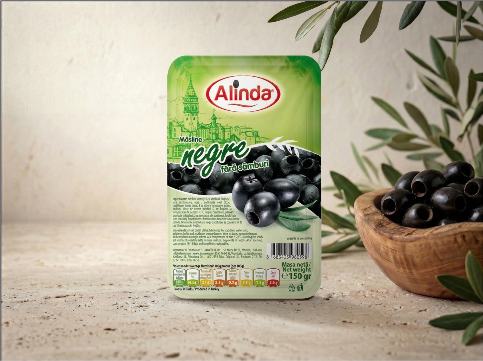Măsline Negre Fără Sâmburi Alinda – Vidate 150 g