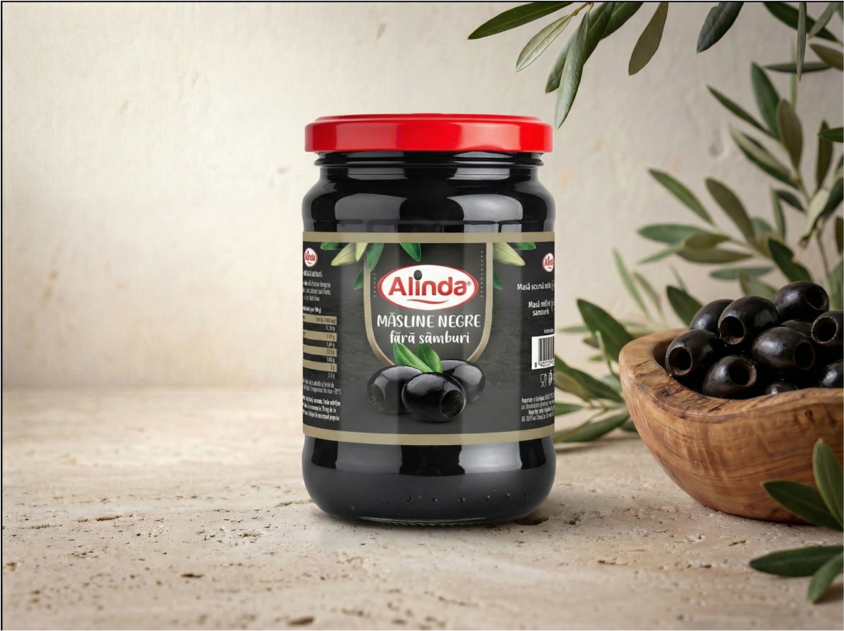 Măsline Negre Fără Sâmburi Alinda – Borcan 350 g