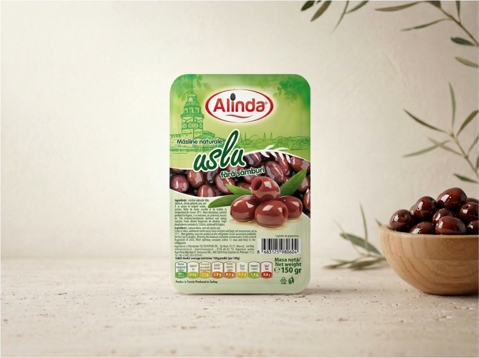 Măsline Soiul Uslu Fără Sâmburi Alinda – Caserolă 150 g