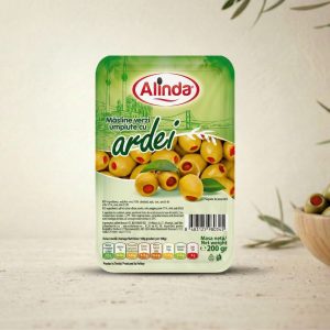 Măsline Verzi cu Gogoșari Alinda – Caserolă 170 g